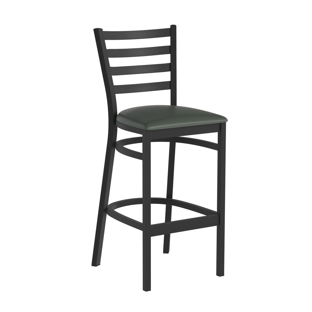 HERCULES Black Ladder Back Metal Restaurant Barstool - Green Vinyl Seat