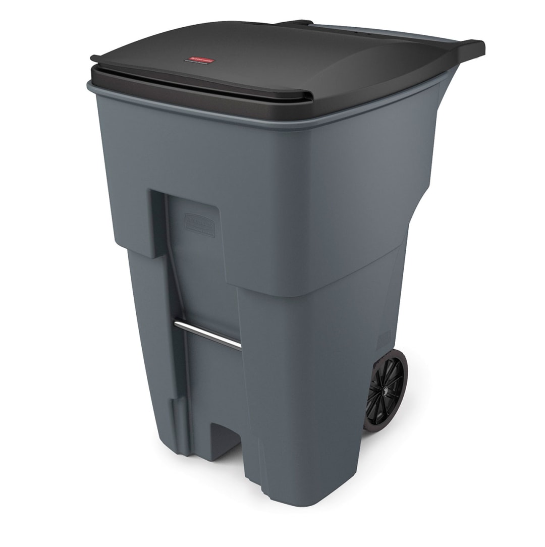 Rubbermaid Commercial Products 95 Gallon Rollout Trash Can, Gray