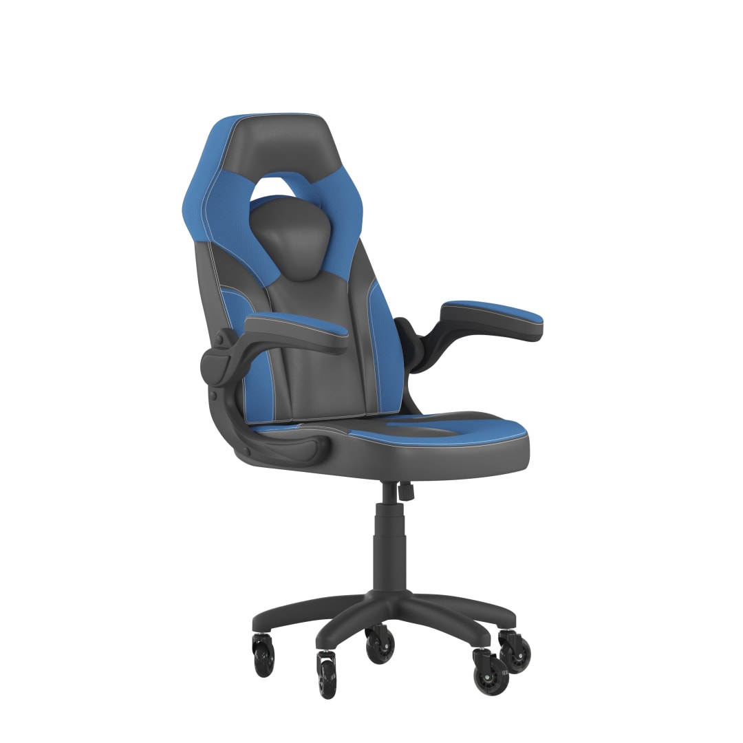 X10 Gaming Chair Racing Office Computer PC Adjustable Chair with Flip-up Arms and Transparent Roller Wheels, Blue/Black LeatherSoft
