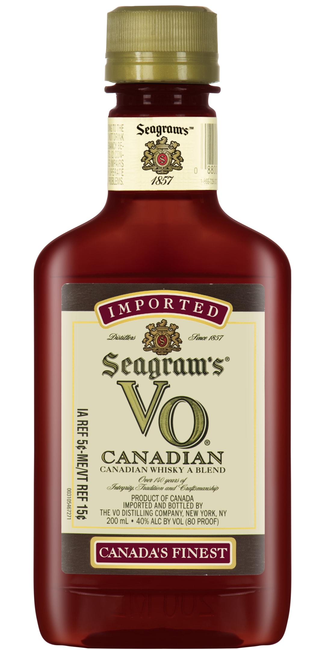 Seagram's V.O. Canadian Whisky 200ml Plastic Bottle 80 Proof
