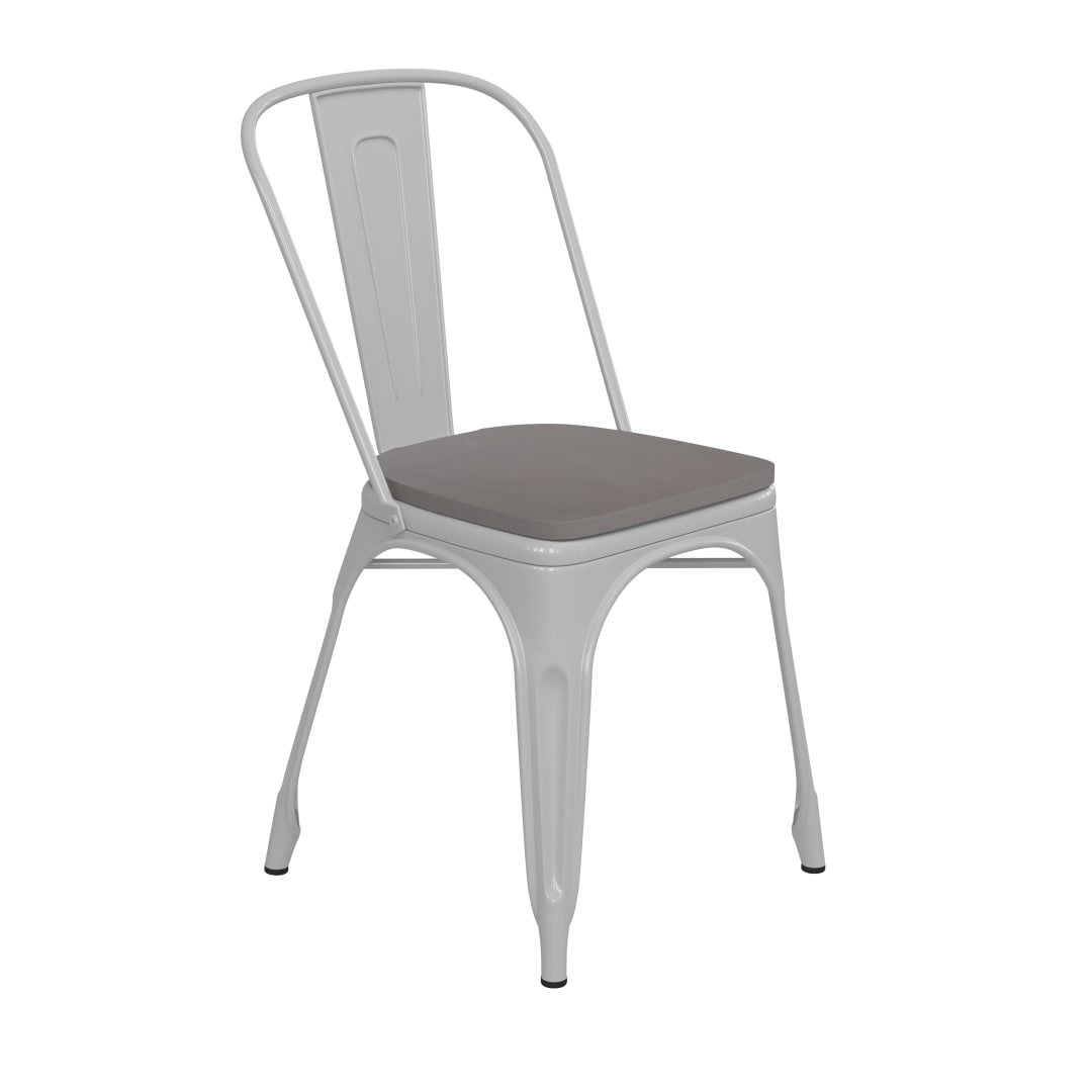 Perry Commercial Grade White Metal Indoor-Outdoor Stackable Chair with Gray Poly Resin Wood Seat