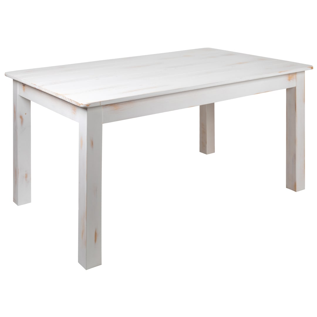 HERCULES Series 60" x 38" Rectangular Antique Rustic White Solid Pine Farm Dining Table