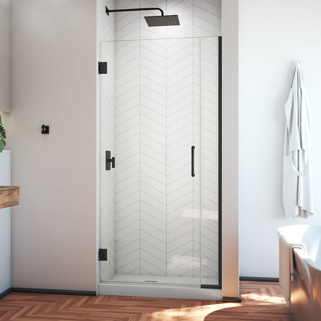 DreamLine Unidoor Plus 31 1/2 - 32 inch W x 72 inch H Frameless Hinged Shower Door in Matte Black
