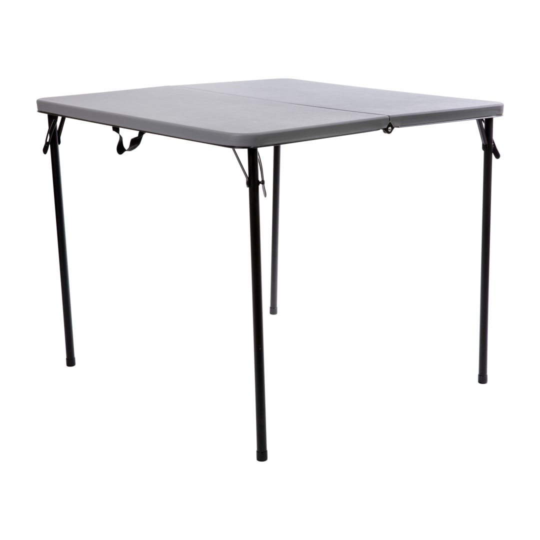 Dunham 2.83-Foot Square Bi-Fold Gray Plastic Folding Table with Carrying Handle