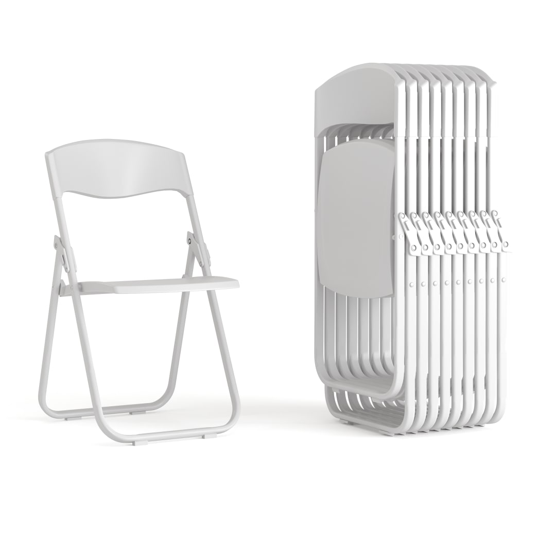 24 Pack HERCULES Series 500 lb. Capacity Heavy Duty White Plastic Folding Chair with Built-in Ganging Brackets