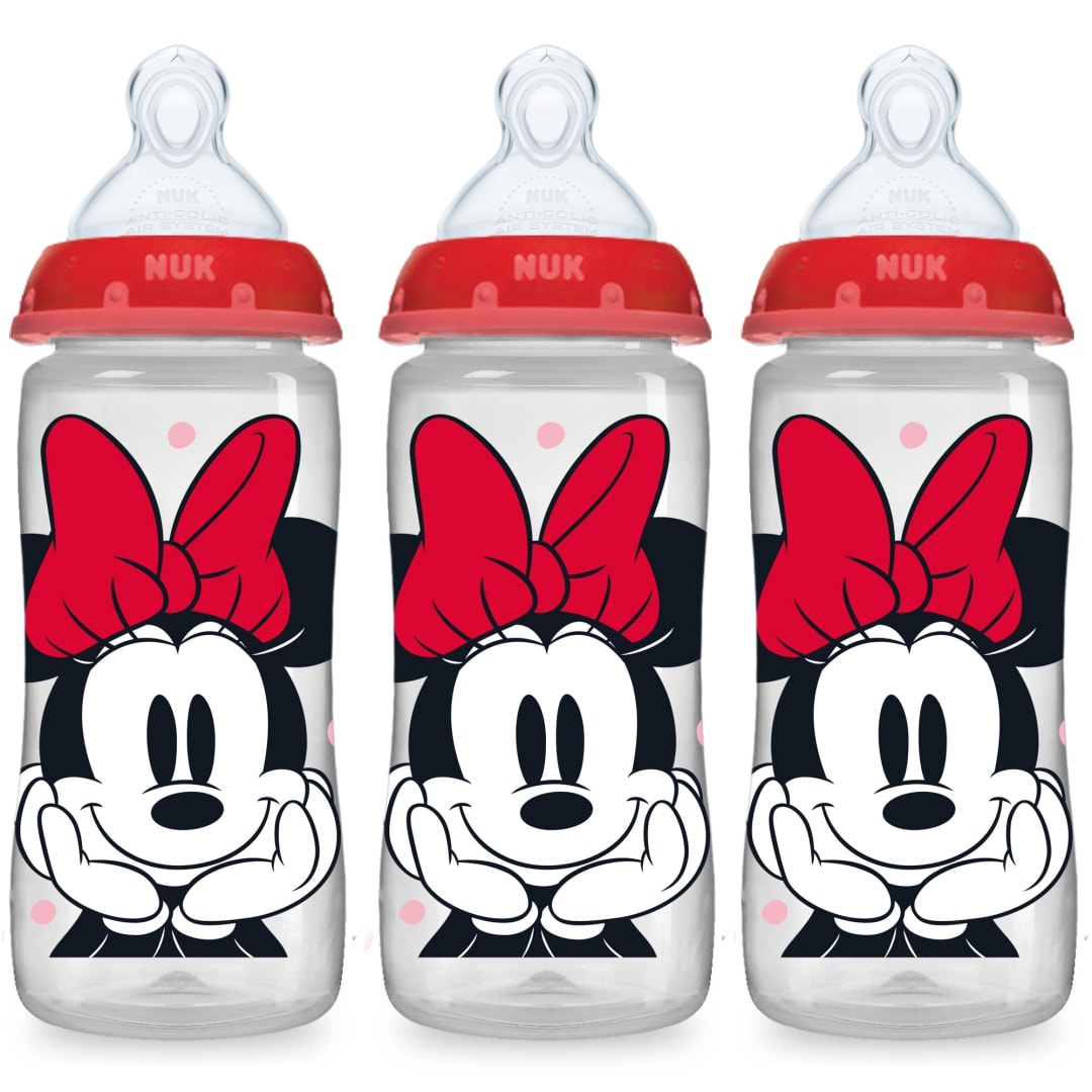NUK® Smooth Flow Anti-Colic Baby Bottle, 10 oz (300 mL), Mickey or Minnie Mouse, 3 Pack