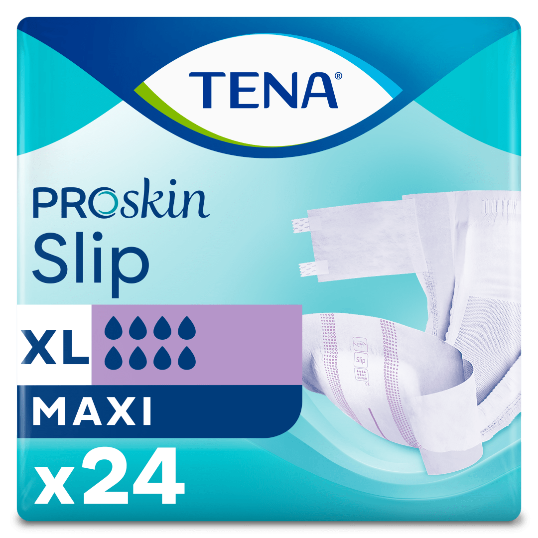 TENA ProSkin Slip Maxi – Incontinence Briefs for Heavy to Very Heavy Leakage, Adjustable Tabs, Fast Absorbing Core, Dermatologically Tested - X-Large, Pack of 24