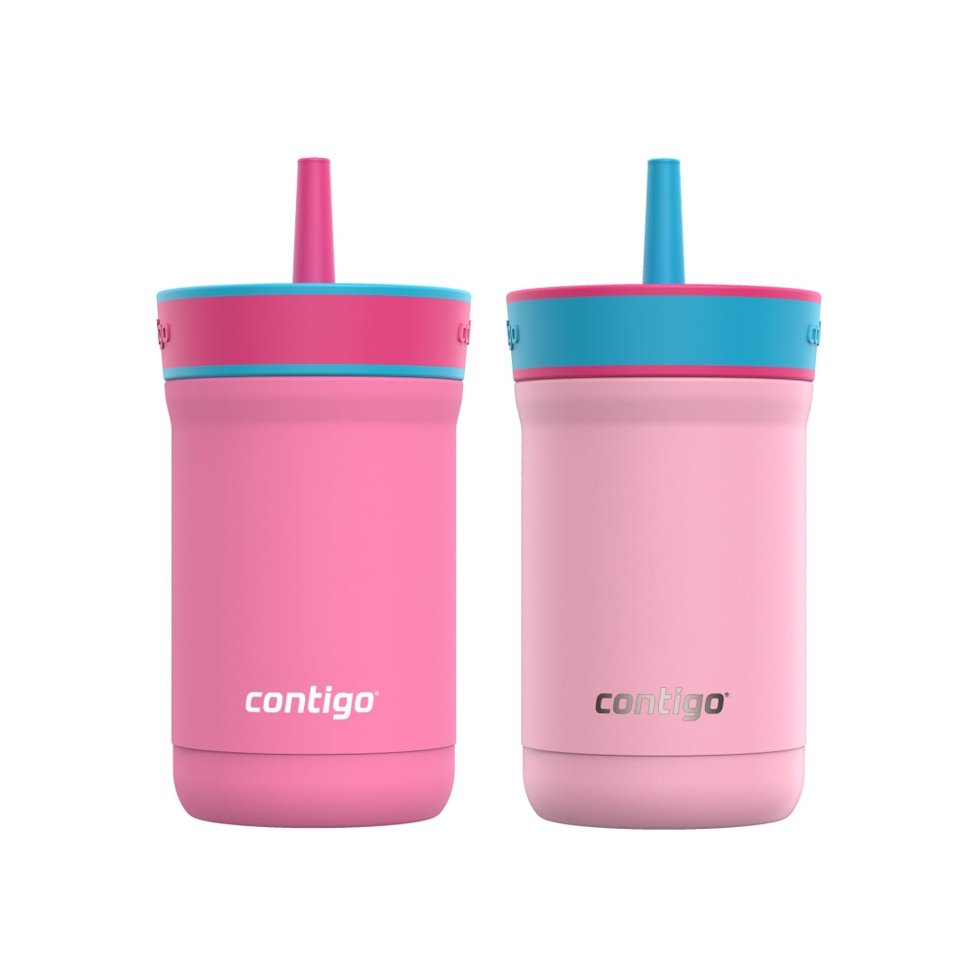 Contigo Kids Leighton Spill-Proof Stainless Steel Tumbler with Straw, 12 oz (354 mL), Assorted Colours, 2 Pack
