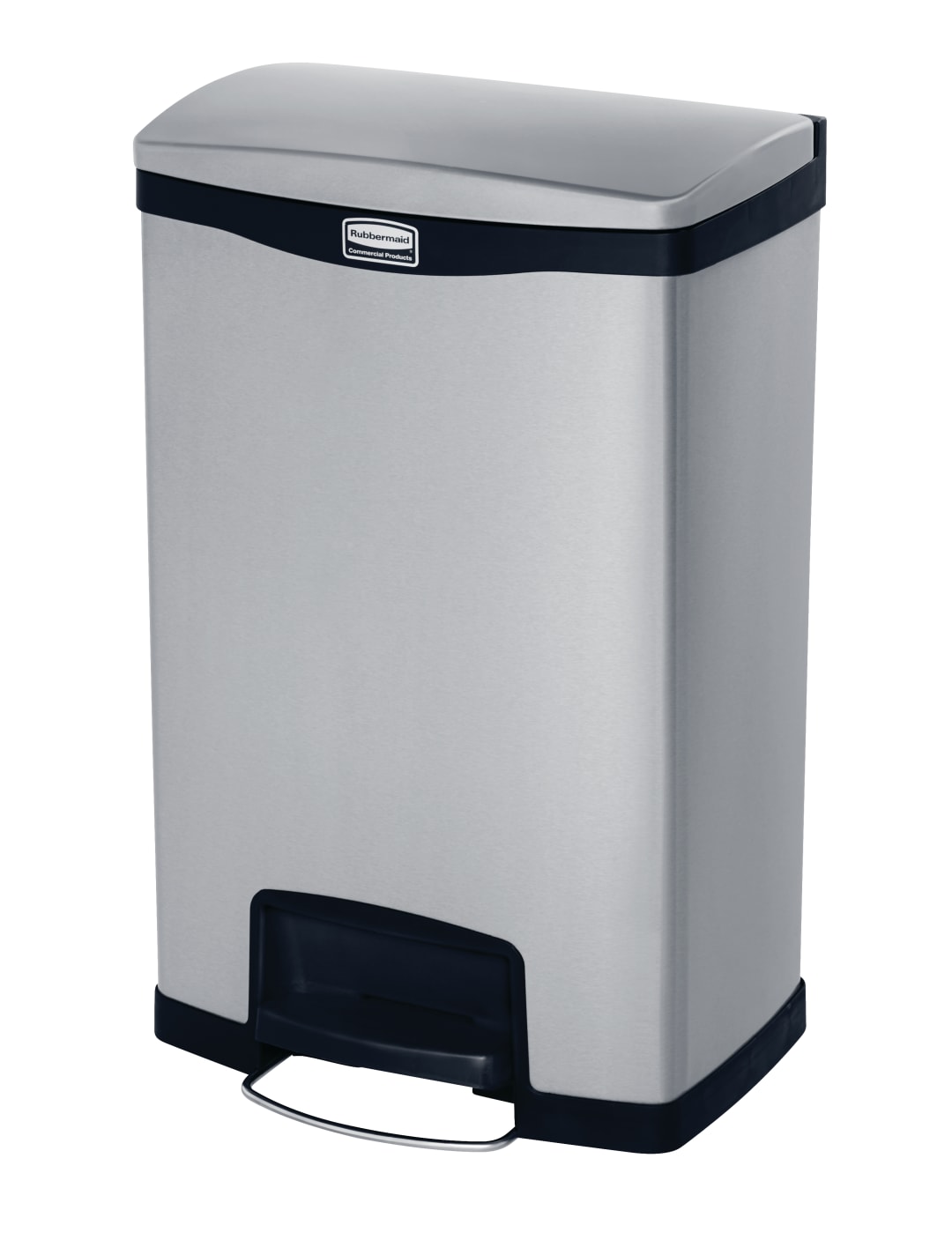 Rubbermaid Commercial Products Impressions 13 Gal Front Step-On Stainless Steel Trash Can, Black
