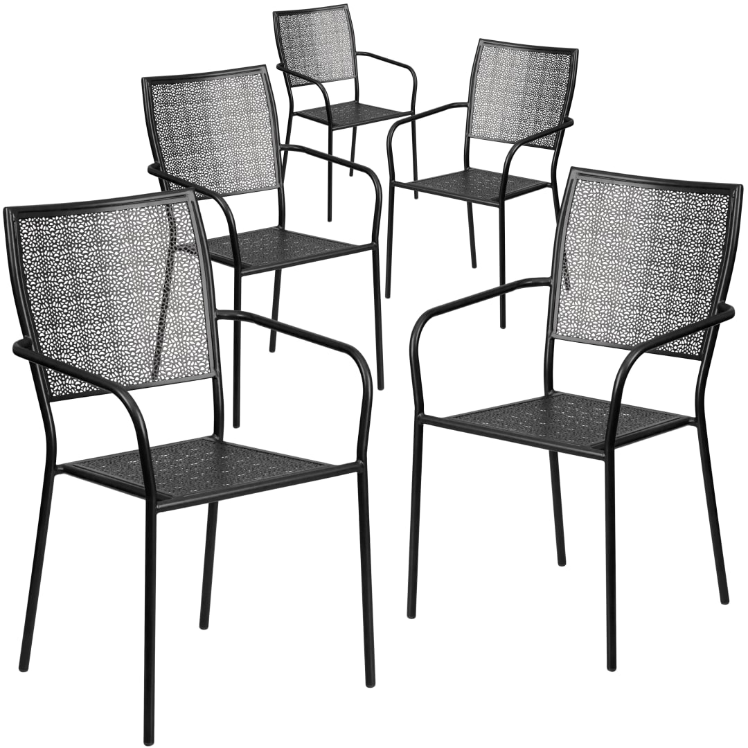 Oia Commercial Grade 5 Pack Black Indoor-Outdoor Steel Patio Arm Chair with Square Back