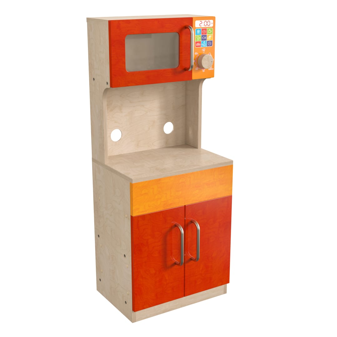 Bright Beginnings Commercial Grade Greenguard Certified Wooden Children's Kitchen Cabinet with Microwave