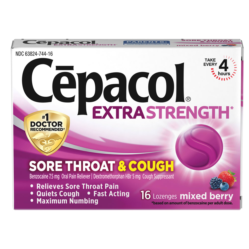 Cepacol Extra Fort Pastilles per al Mal de Coll i Alleujament de la Tos, 16 Unidades, Gust de Fruits del Bosc