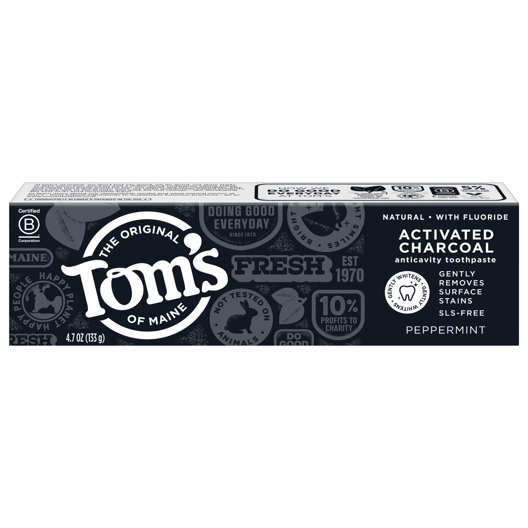 Tom's of Maine Activated Charcoal Whitening Natural Toothpaste With Fluoride, Peppermint, 4.7 oz.