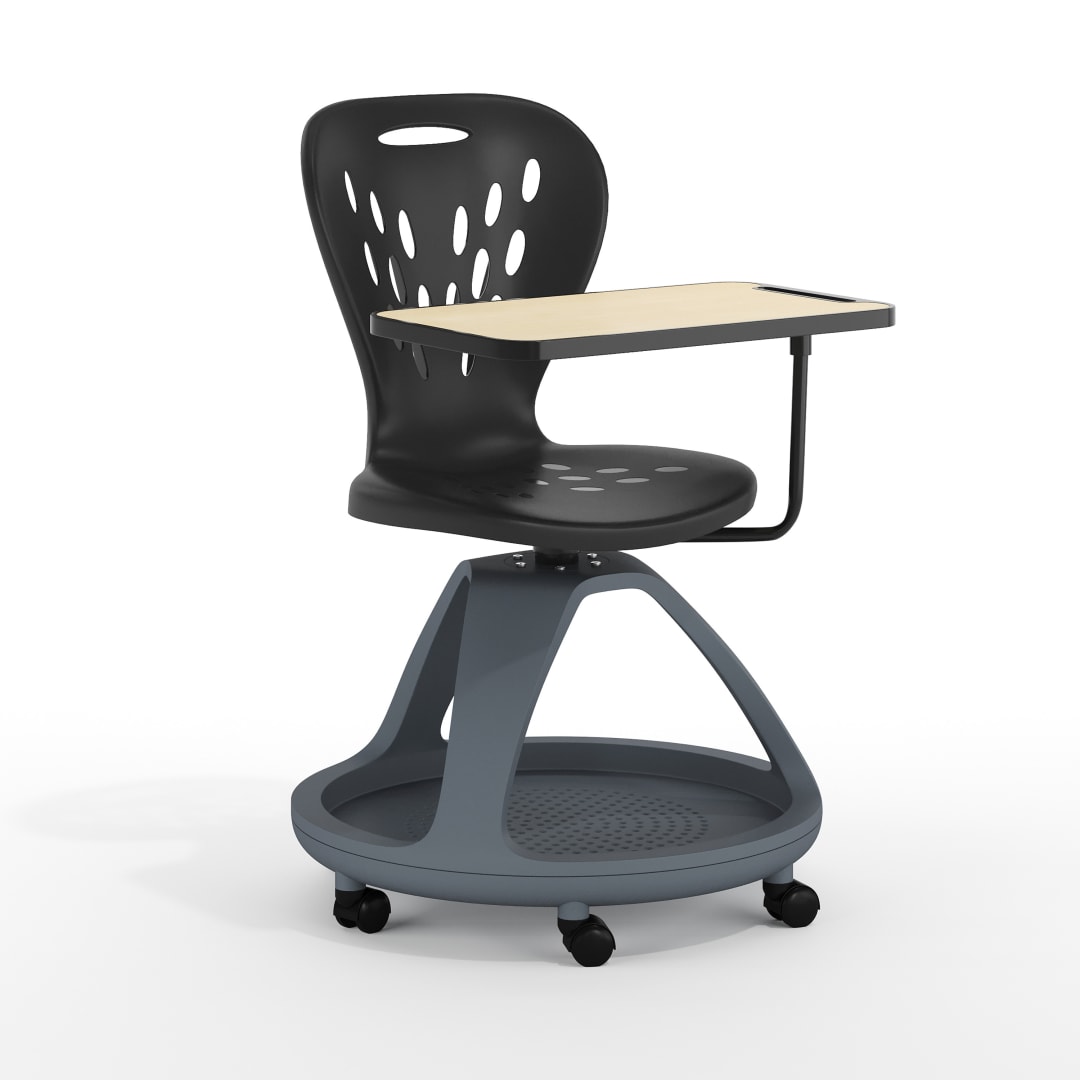 Laikyn Black Mobile Desk Chair with 360 Degree Tablet Rotation and Under Seat Storage Cubby