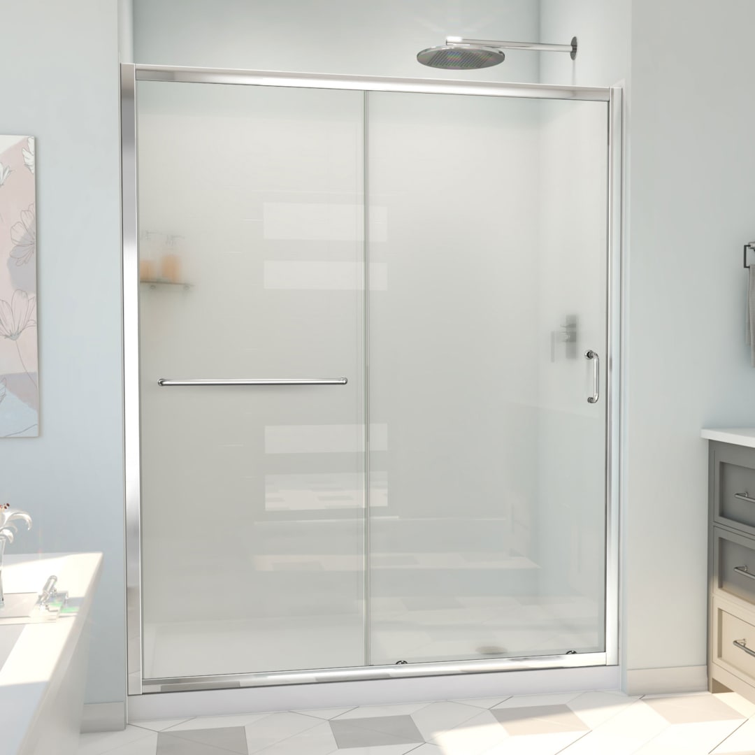 DreamLine Infinity-Z 36 inch D x 60 inch W x 78 3/4 inch H Semi-Frameless Sliding Shower Door in Chrome and Frosted Glass, Right Drain Shower Base, and Wall Kit in White