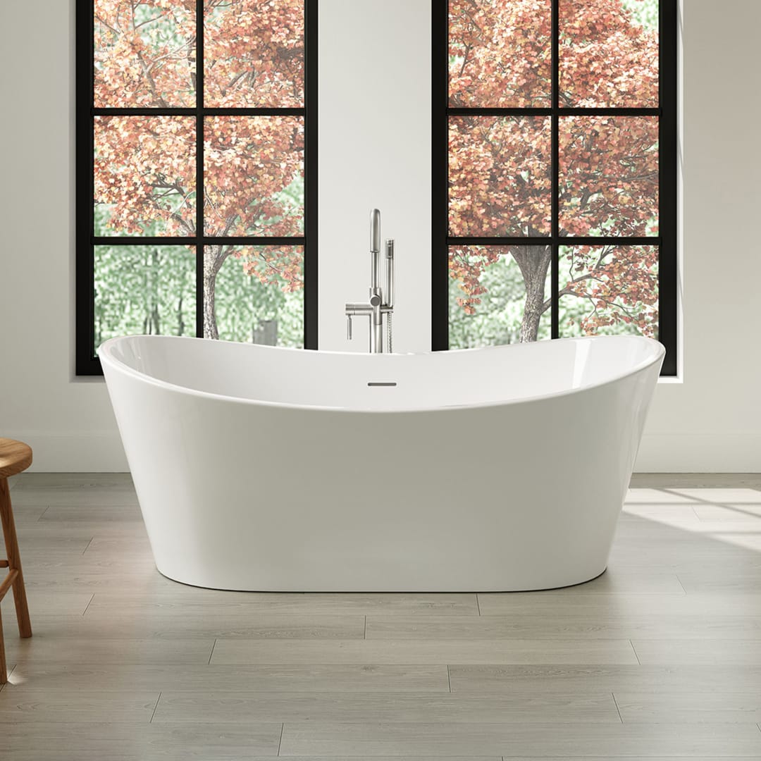 OVE Herschel 60 in. Freestanding Bathtub Kit, Glossy White, Including an extra Chrome Pop-up Drain Cap