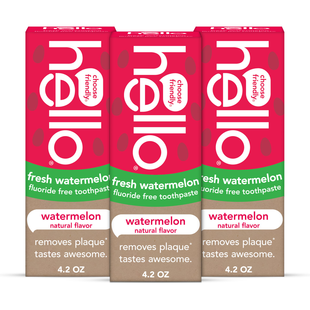 hello Fresh Watermelon Fluoride Free Kids Toothpaste, 4.2 Oz Tube (Pack of 3)
