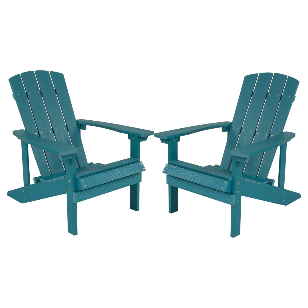 Set of 2 Charlestown All-Weather Poly Resin Wood Adirondack Chairs in Sea Foam