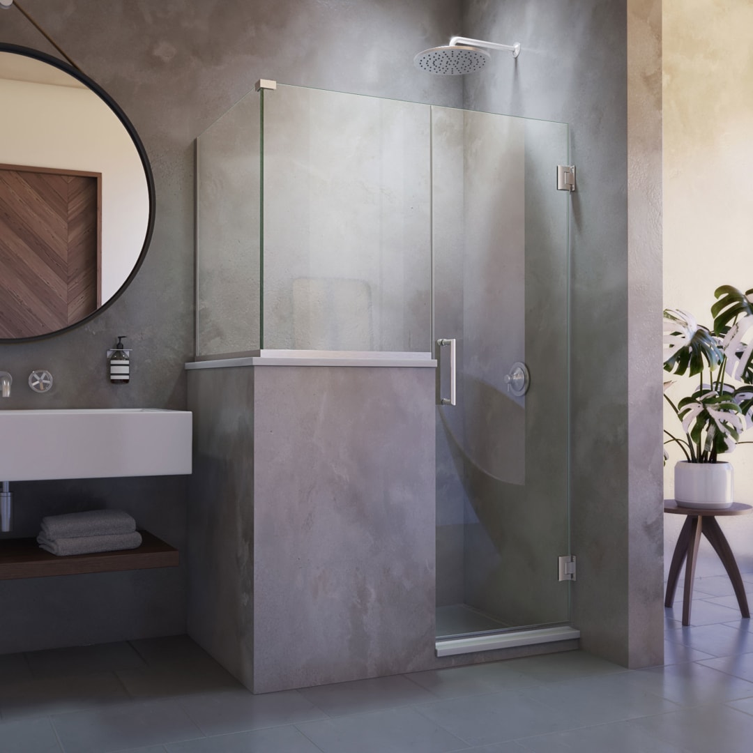 DreamLine Unidoor Plus 48 inch W x 36 3/8 inch D x 72 inch H Frameless Hinged Shower Enclosure in Brushed Nickel