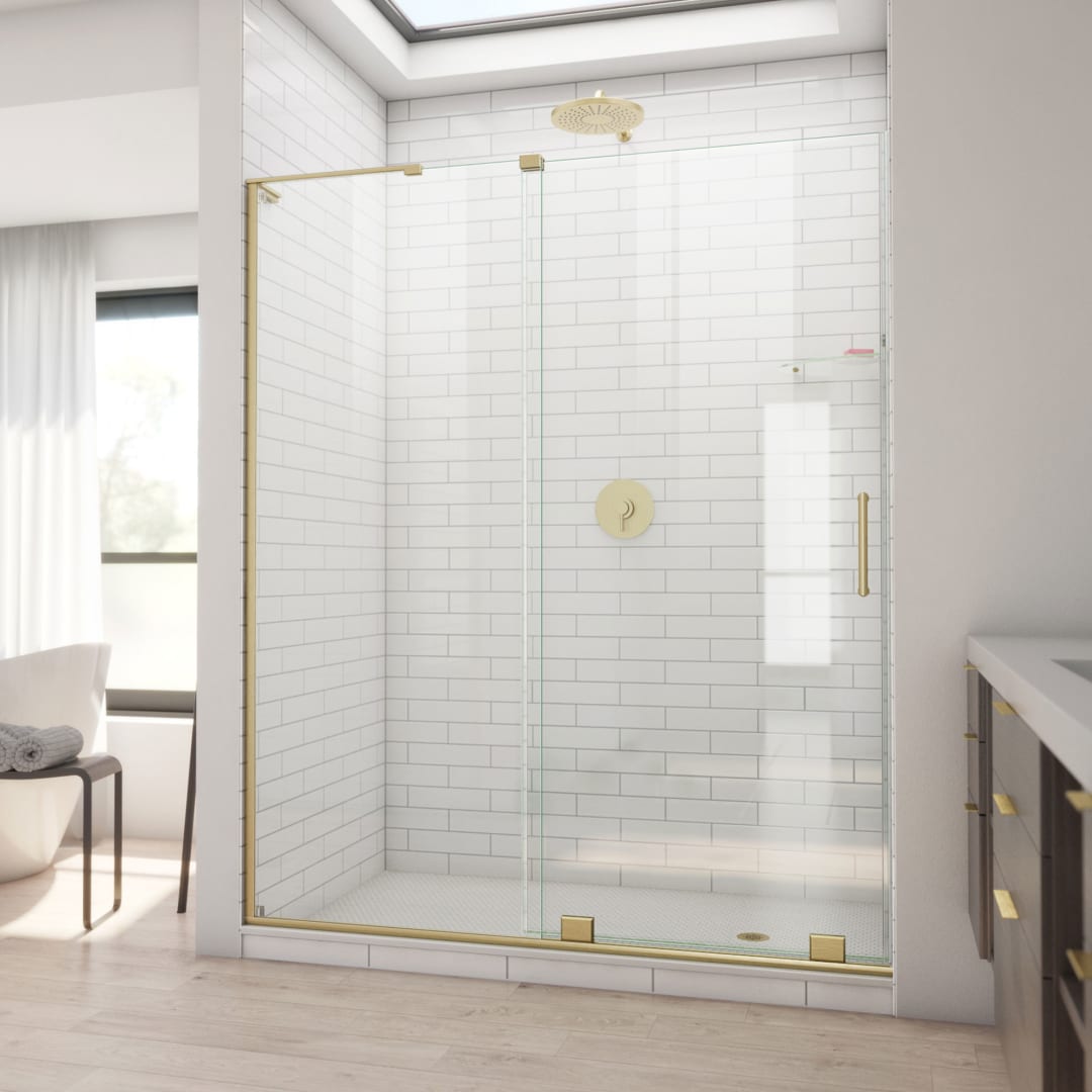 DreamLine Mirage-X 55 - 59 inch W x 71 inch H Frameless Sliding Shower Door in Brushed Gold