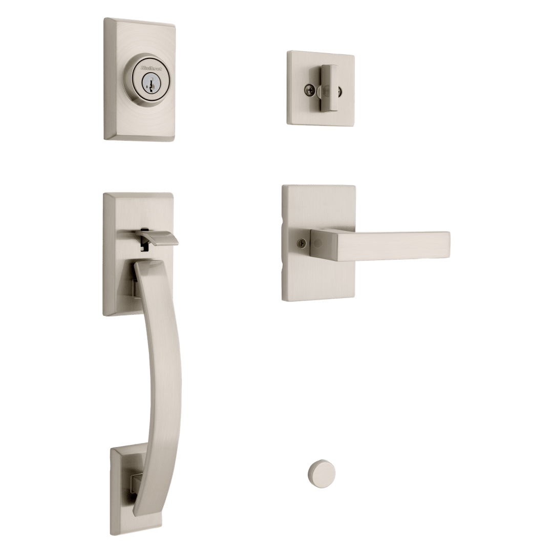 Tavaris Single Cylinder Handleset w/ Rectangular Singapore Lever featuring SmartKey Security™ in Satin Nickel