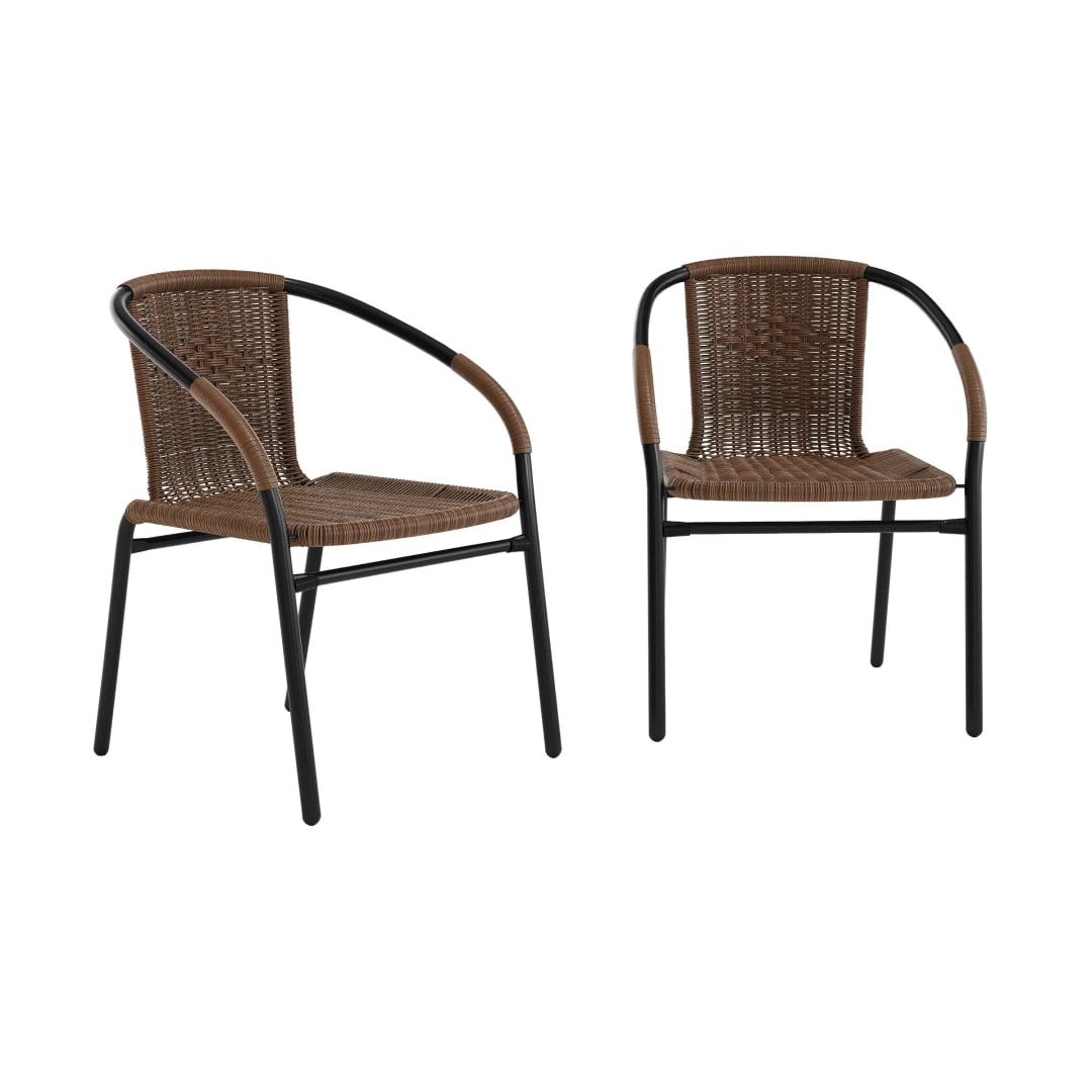 Lila Set of 2 Commercial Grade Medium Brown Rattan Indoor-Outdoor Restaurant Stack Chairs
