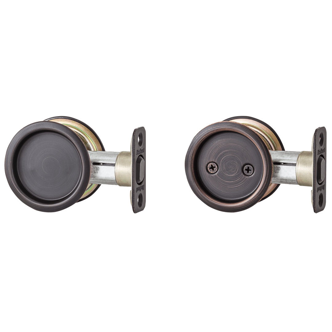 334 Round Hall/Closet Pocket Door Lock in Venetian Bronze