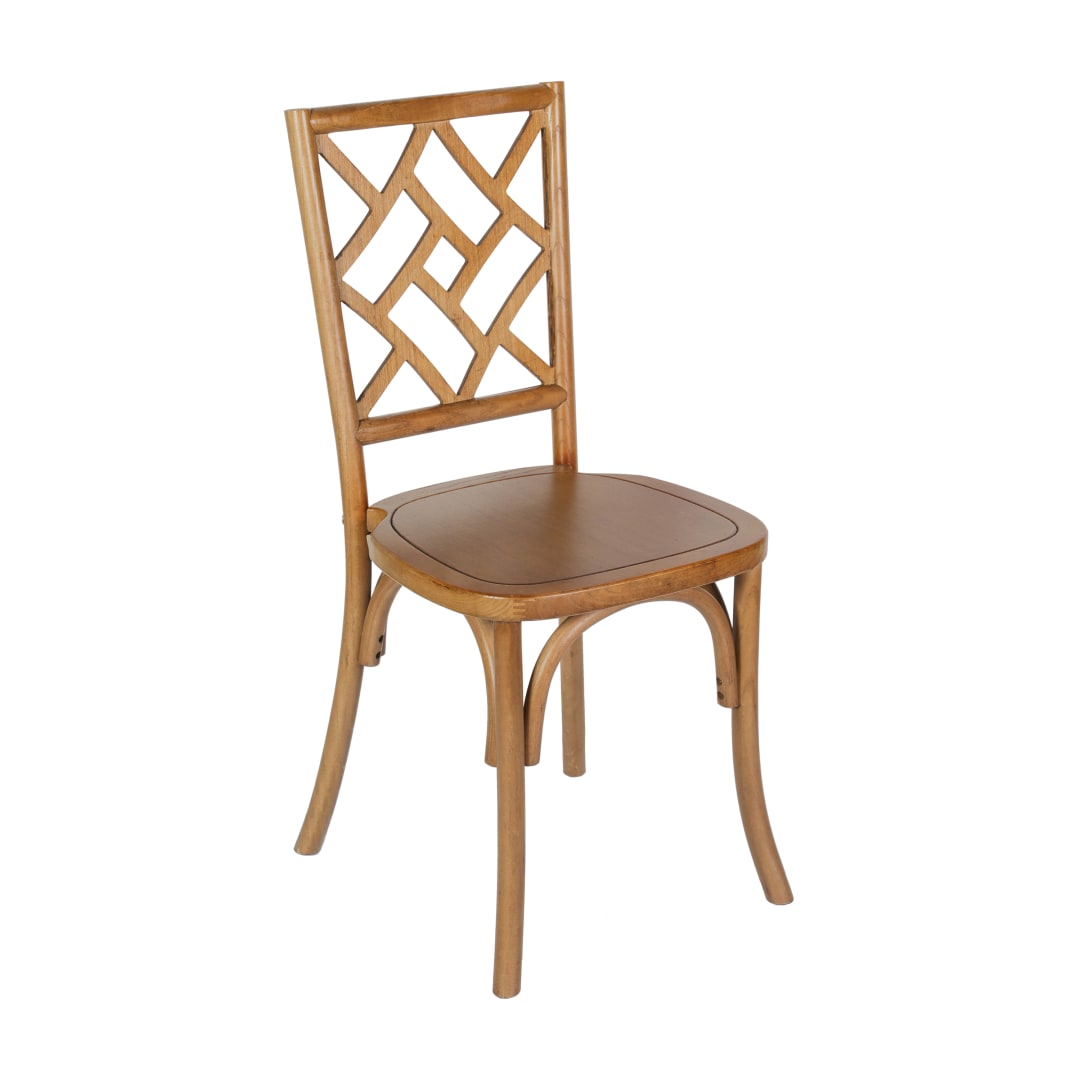 Brooklyn Commercial Grade Pecan Solid Wood Stackable Dining Chair with Intricate Back Detail