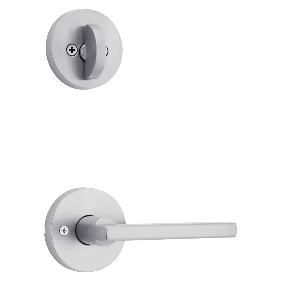 966 Single Cylinder Interior Pack w/ Square Rose Halifax Lever Handlesets in Satin Chrome