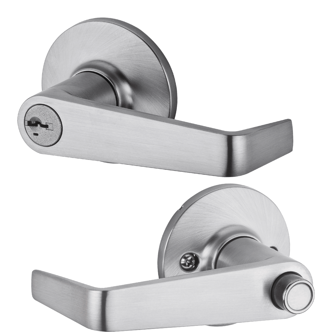 Carson Round Keyed Entry Lever in Satin Chrome featuring SmartKey Security UL Rated