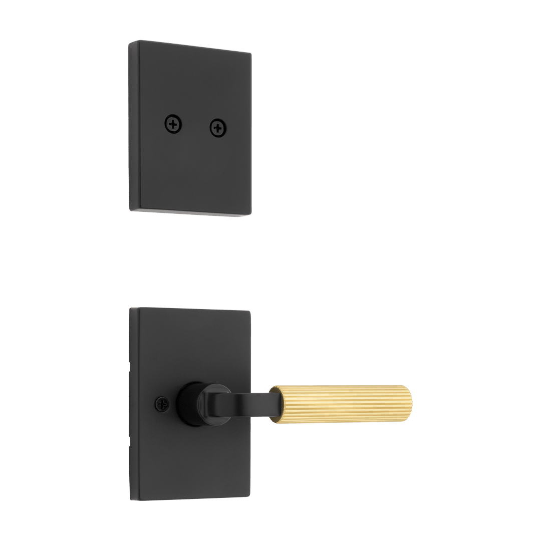 Mirada Reeded Half-Dummy Interior Pack Lever w/ Rectangular Rose in Matte Black &amp; Satin Brass