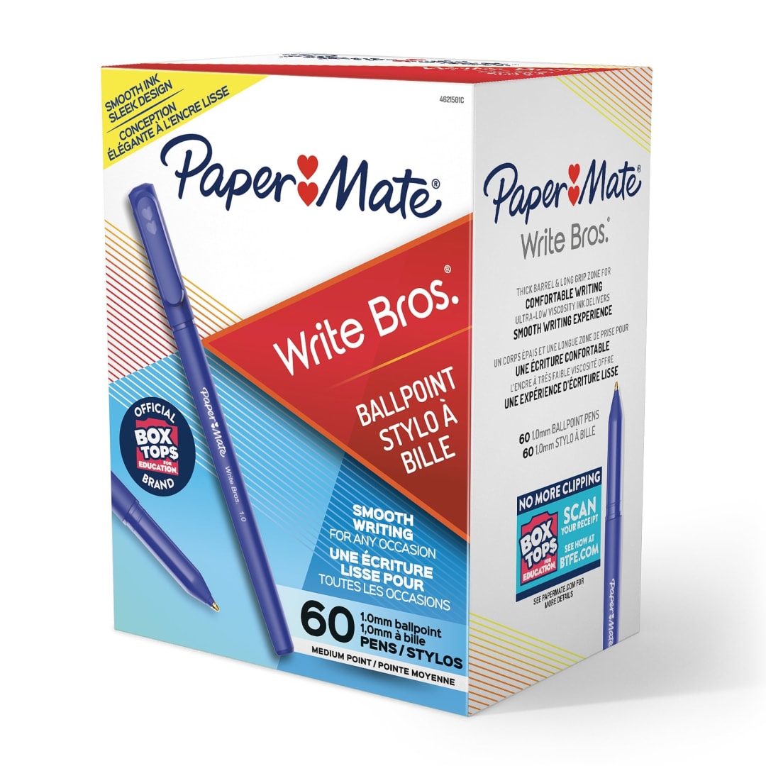 Paper Mate® Ballpoint Pens, Write Bros. Blue Ink Pens, Medium Point (1.0mm), 60 Count