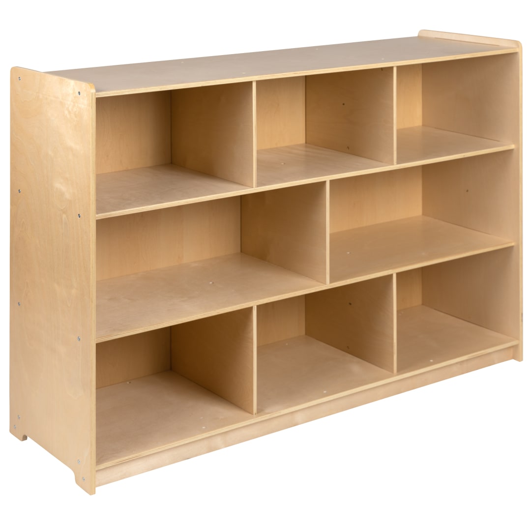 Hercules Wooden 8 Section School Classroom Storage Cabinet for Commercial or Home Use - Safe, Kid Friendly Design - 36"H (Natural)