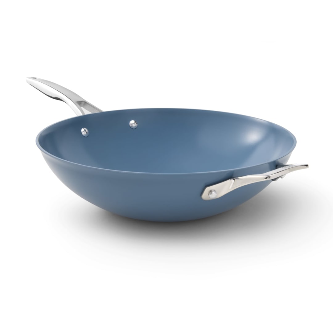 Calphalon Premier Ceramic Nonstick Wok Pan for Stir-Frying, Searing, Durable Ceramic Cookware, Long Lasting PFAS-Free, Dishwasher Safe, Oven Safe, Macaron