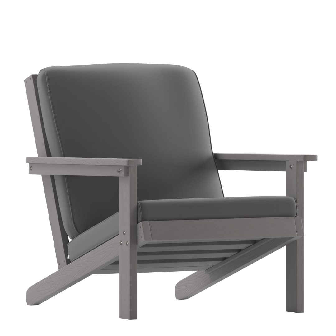 Charlestown All-Weather Poly Resin Wood Adirondack Style Deep Seat Patio Club Chair with Cushions, Gray/Gray