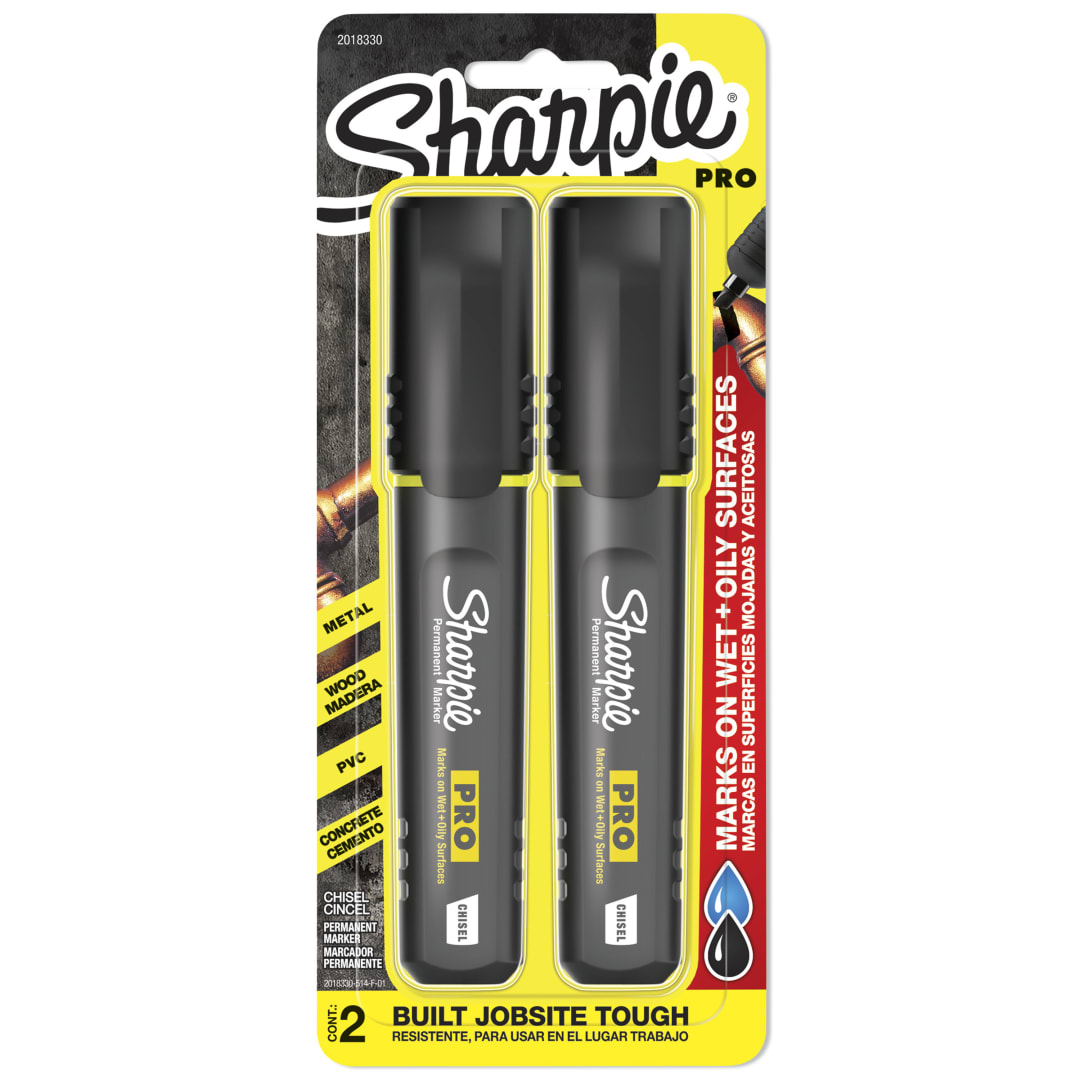 Sharpie® PRO Permanent Markers, Chisel Tip, Black, 2 Count