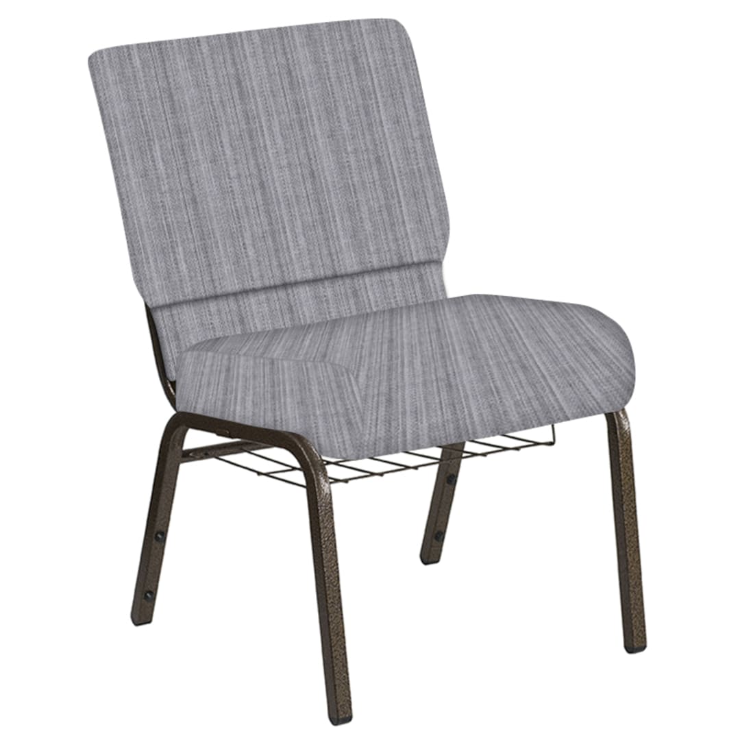 21''W Church Chair in Sammie Joe Aluminum Fabric with Book Rack - Gold Vein Frame