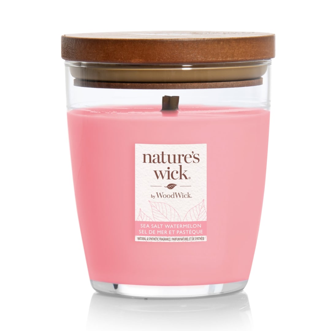 WoodWick® Nature's Wick Medium Jar Scented Candle | Seasalt Watermelon | with Crackling Wick | 284g | Gifts for Women