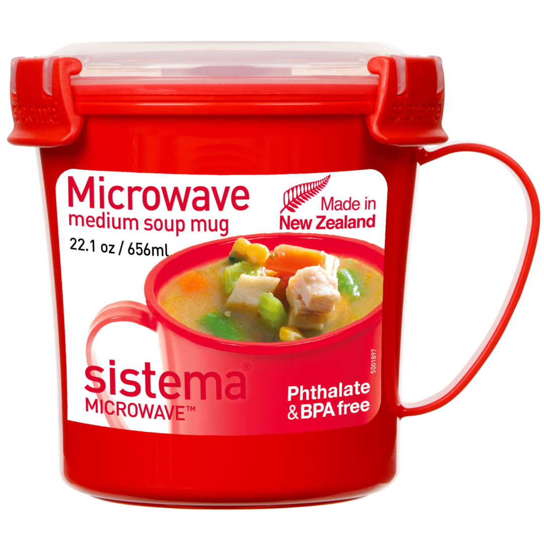 Sistema Microwave Soup Mug | 656ml. Microwave Food Container with Steam-Release Vent | BPA-Free | Red/Clear | 1 Count [1107]