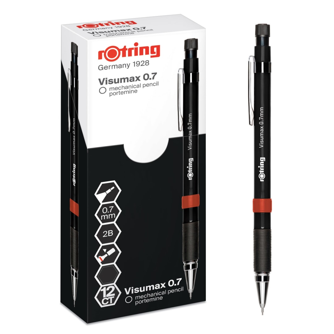 rOtring Visumax Mechanical Pencil | 0.7 mm | 2B Lead | Black Barrel | 12 Count