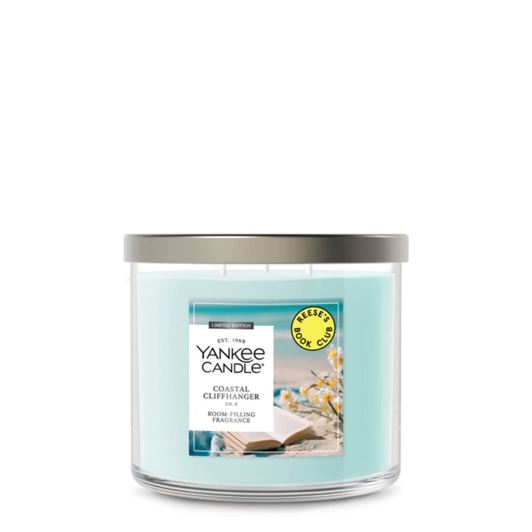 Yankee Candle x Reese’s Book Club, Coastal Cliffhanger, Summer Scented Candle, Sea Daffodil Scent, Solar Florals Scent, 14.5oz 3-Wick Candle Jar with up to 40 Hours Burn Time, Giftable