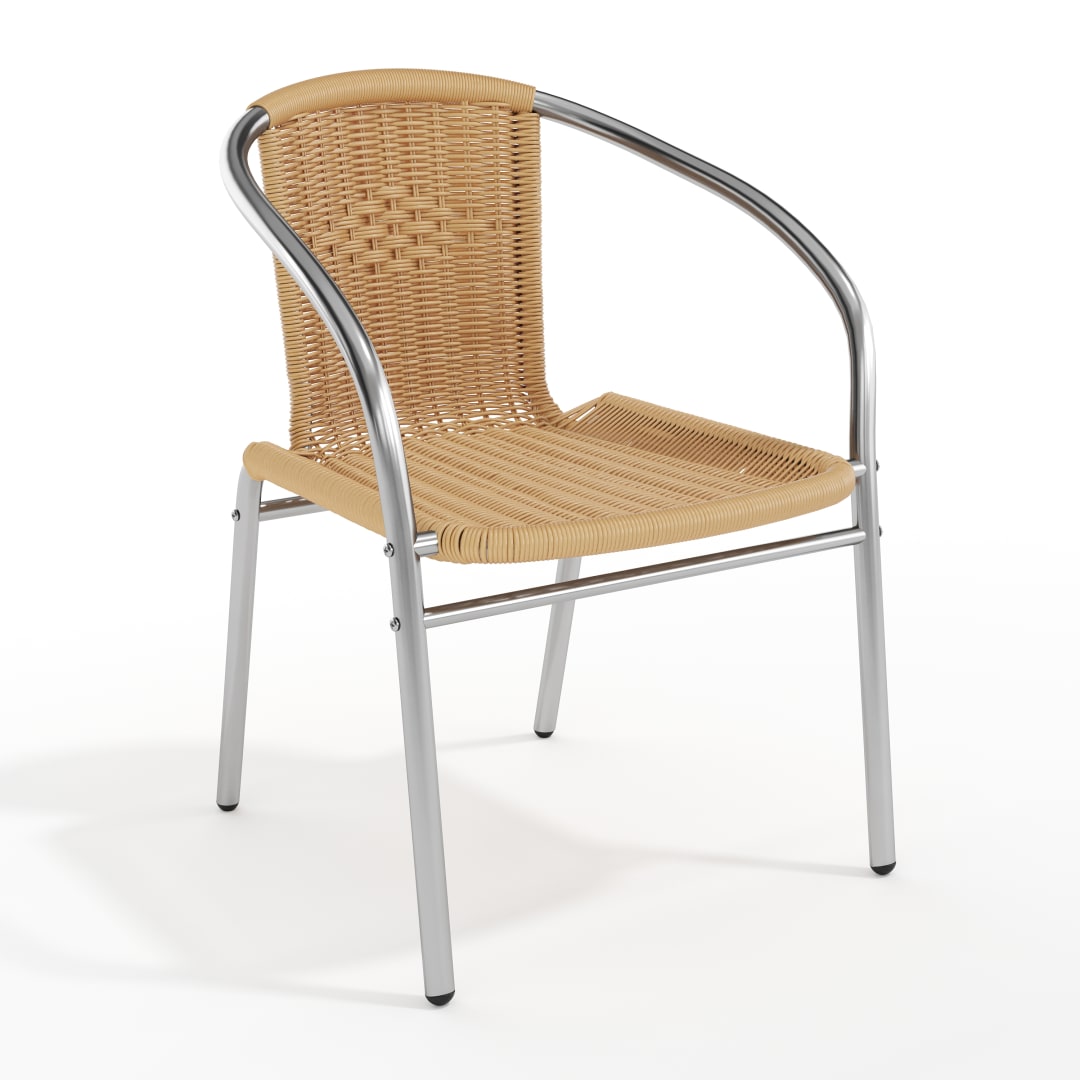 Lila Commercial Aluminum and Beige Rattan Indoor-Outdoor Restaurant Stack Chair