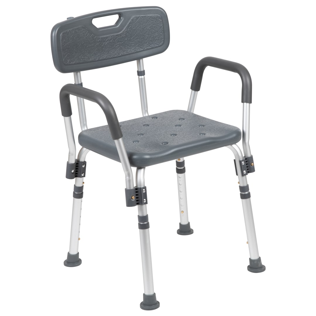 HERCULES Series 300 Lb. Capacity Adjustable Gray Bath &amp; Shower Chair with Quick Release Back &amp; Arms