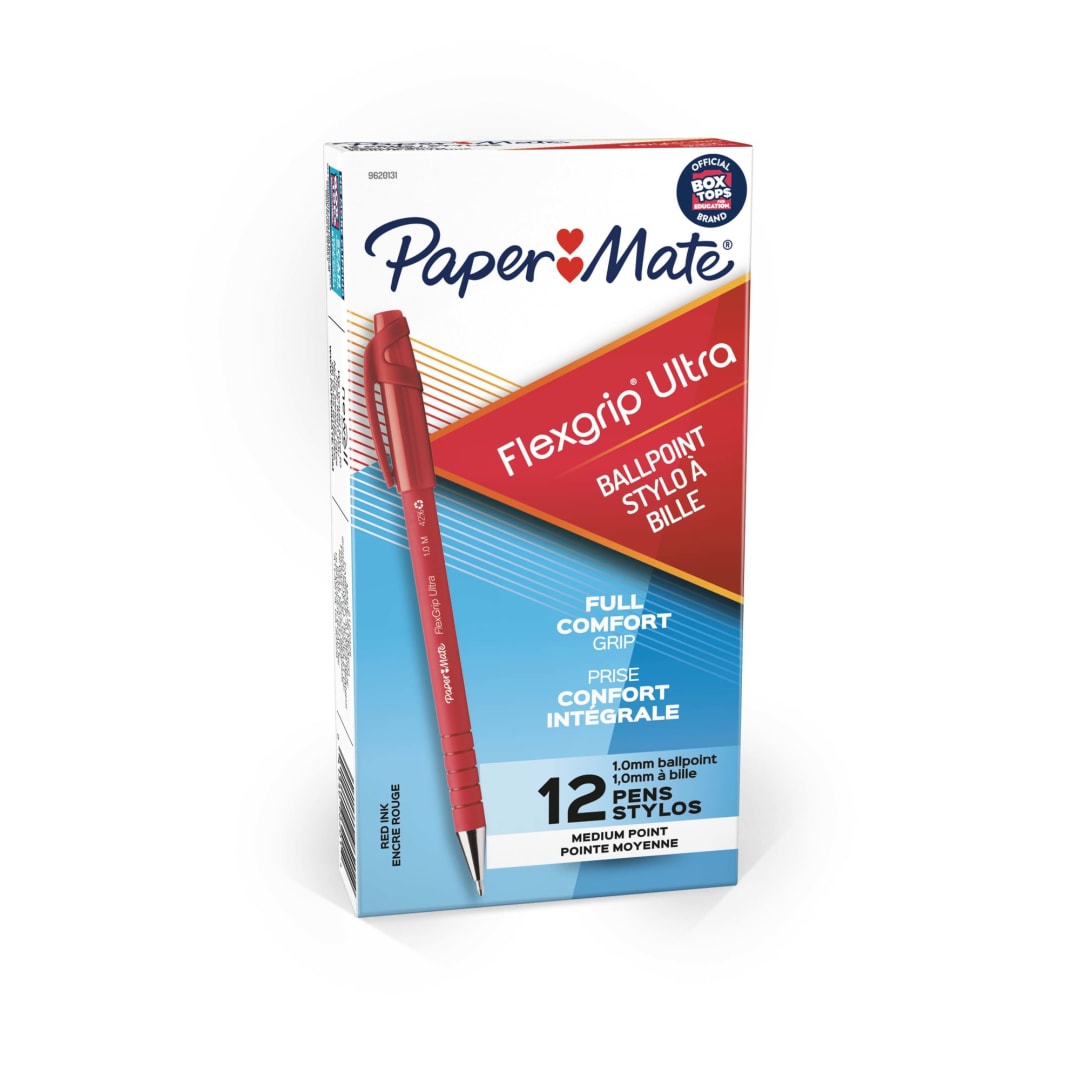 Paper Mate® FlexGrip® Ultra Ballpoint Pens, Medium Point, 1.0 mm, Red Ink/Red Barrels, 12/Pk (9620131)