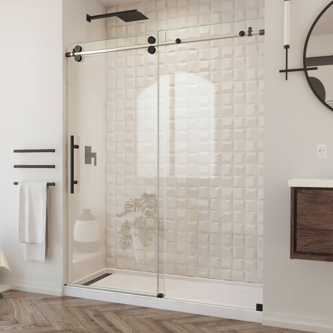 DreamLine Enigma-XO 56 - 60 inch W x 76 inch H Frameless Sliding Shower Door in Brushed Tuxedo