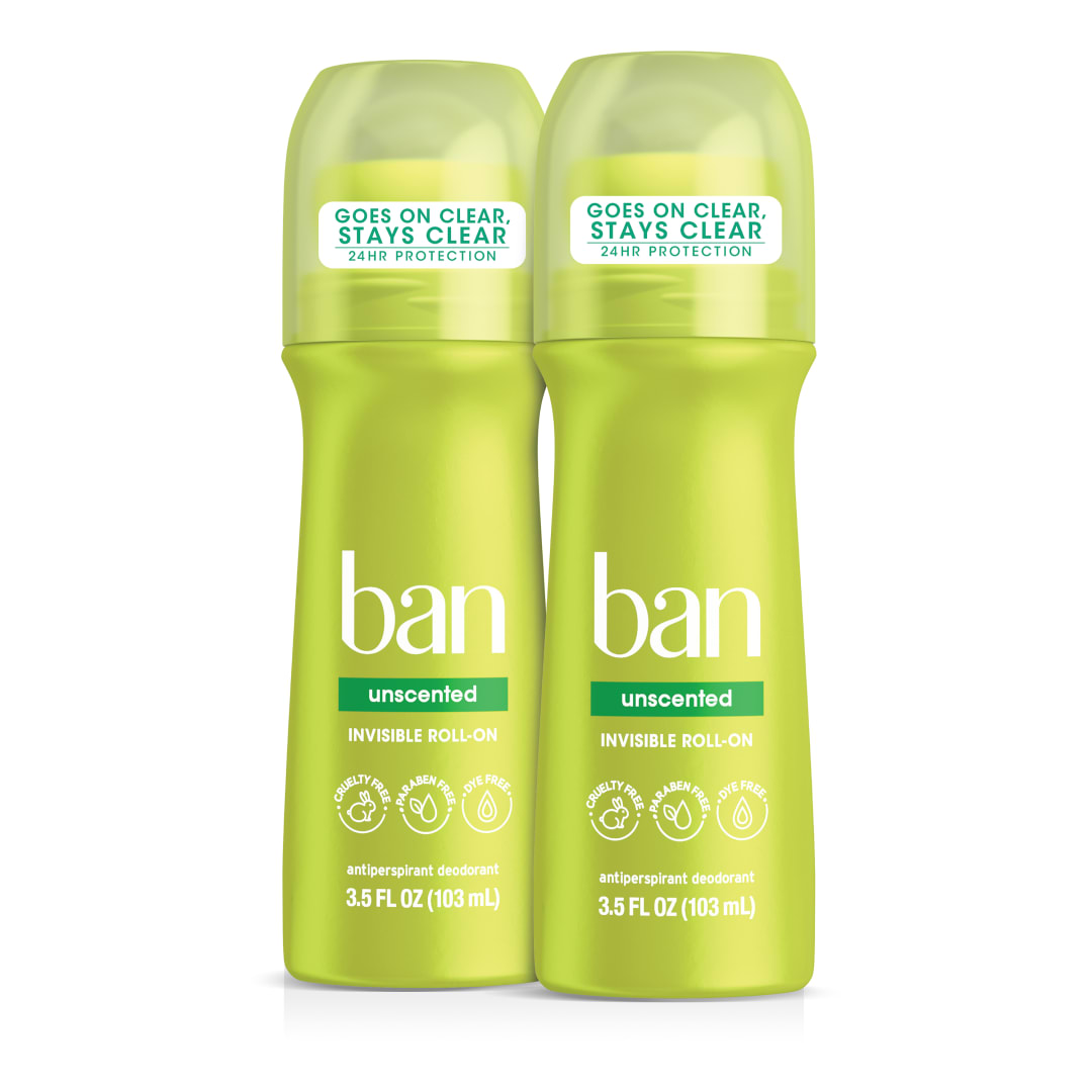 Ban Invisible Roll-On Antiperspirant Deodorant, Unscented, 3.5 oz, 2pk