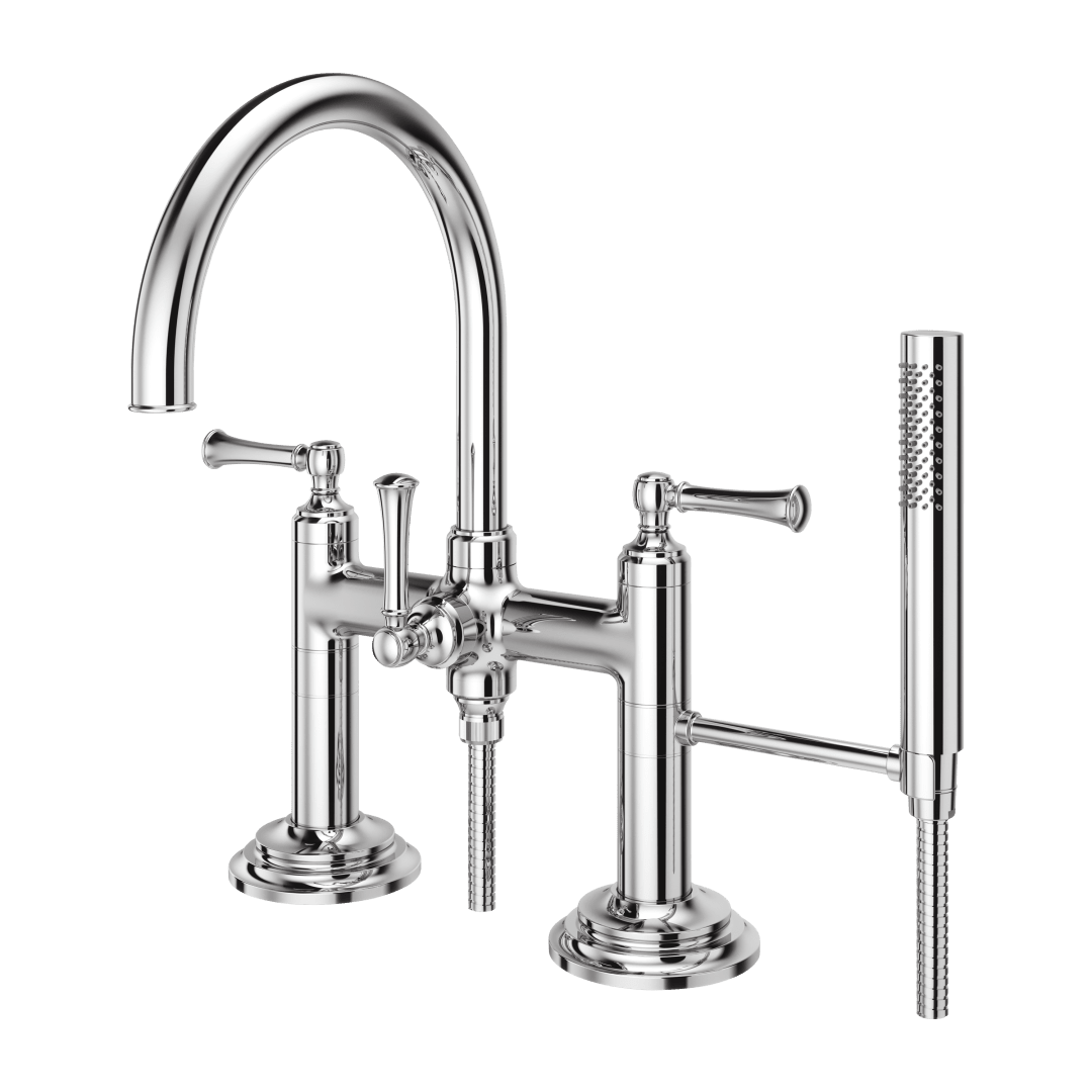 Tisbury Deck Mount 2-Handle Tub Filler with Hand Shower in Polished Chrome
