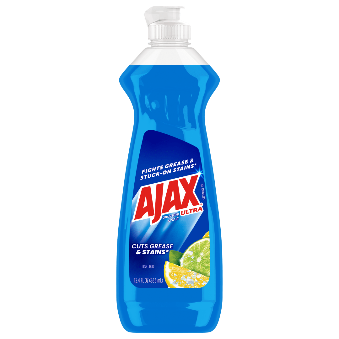 Ajax Ultra Liquid Dish Soap Citrus Scent and Salt, Cuts Grease and Stains, 12.4 oz Bottle
