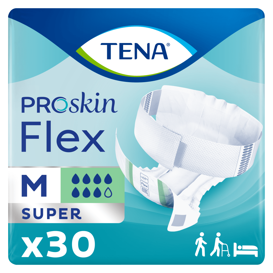 TENA ProSkin Flex Super – Belted Incontinence Briefs for Heavy Leakage with Adjustable COMFIStretch™ Belt, Easy-Fastening System &amp; Triple Skin Protection - Medium, Pack of 30