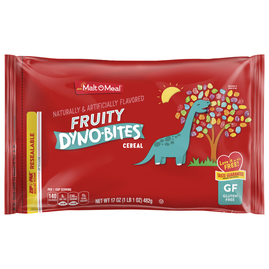 Malt-O-Meal Fruity Dyno Bites Cereal, Gluten Free Breakfast Cereal with Fruity Flavor, 17 oz Bag